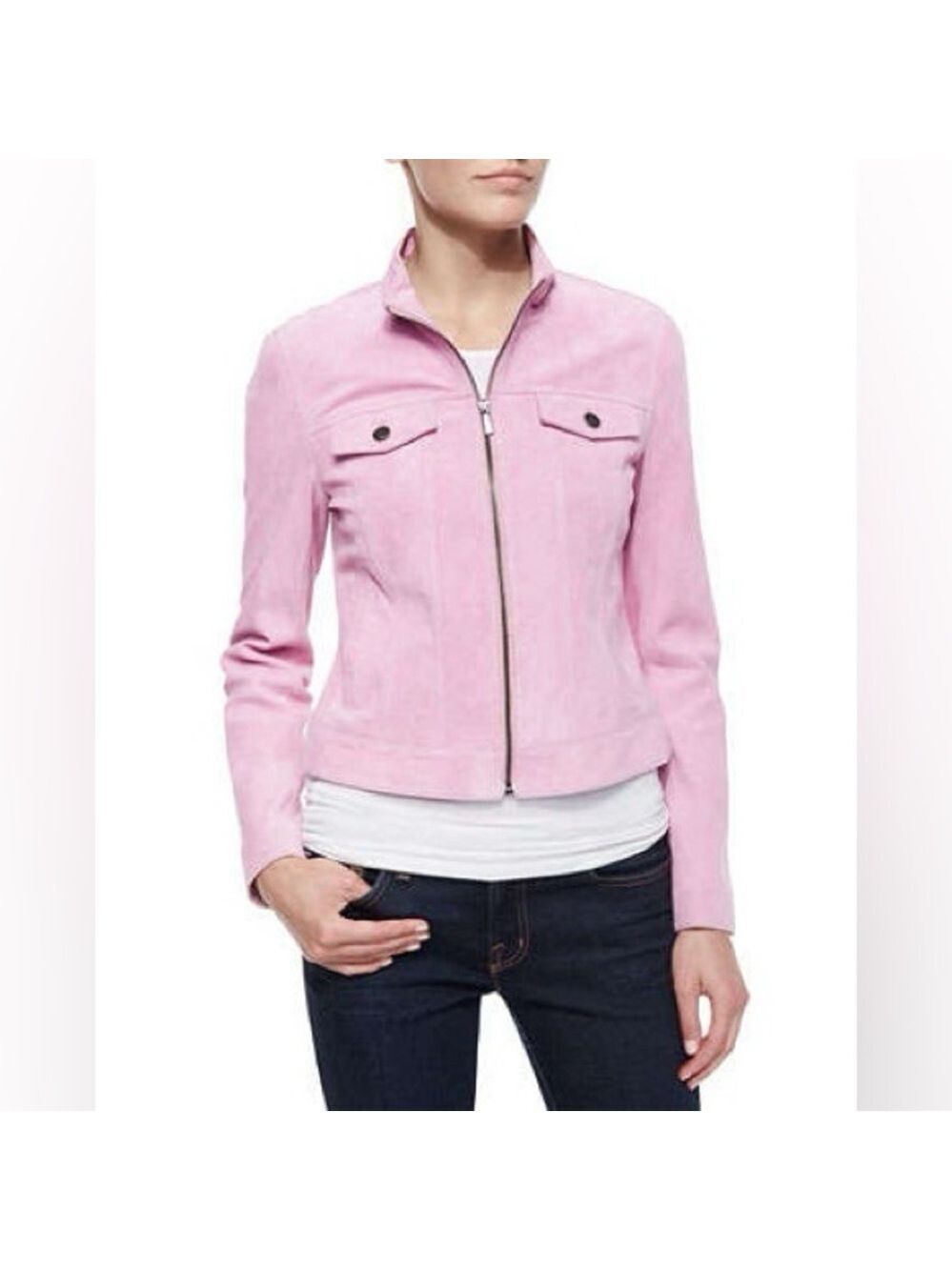 Bagatelle Suede Baby Pink Jean-Style Jacket Size Small
